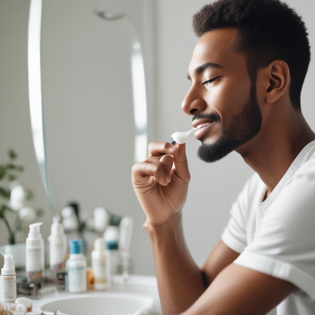 Man using skincare product